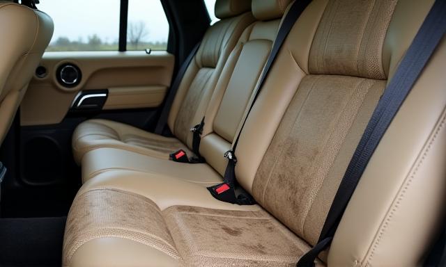 汚れて色褪せたレンジローバーのレザーシート